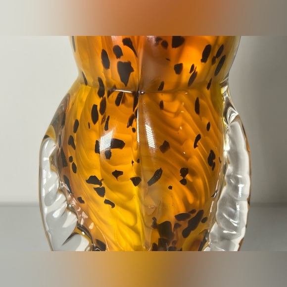 GCA Hand Blown Glass Amber Perched Owl Vintage Heavy MCM - Picture 13 of 16